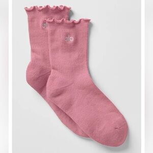 NWT ALO Women's Lettuce Edge Sock, Pink Wild Rose, size S/M